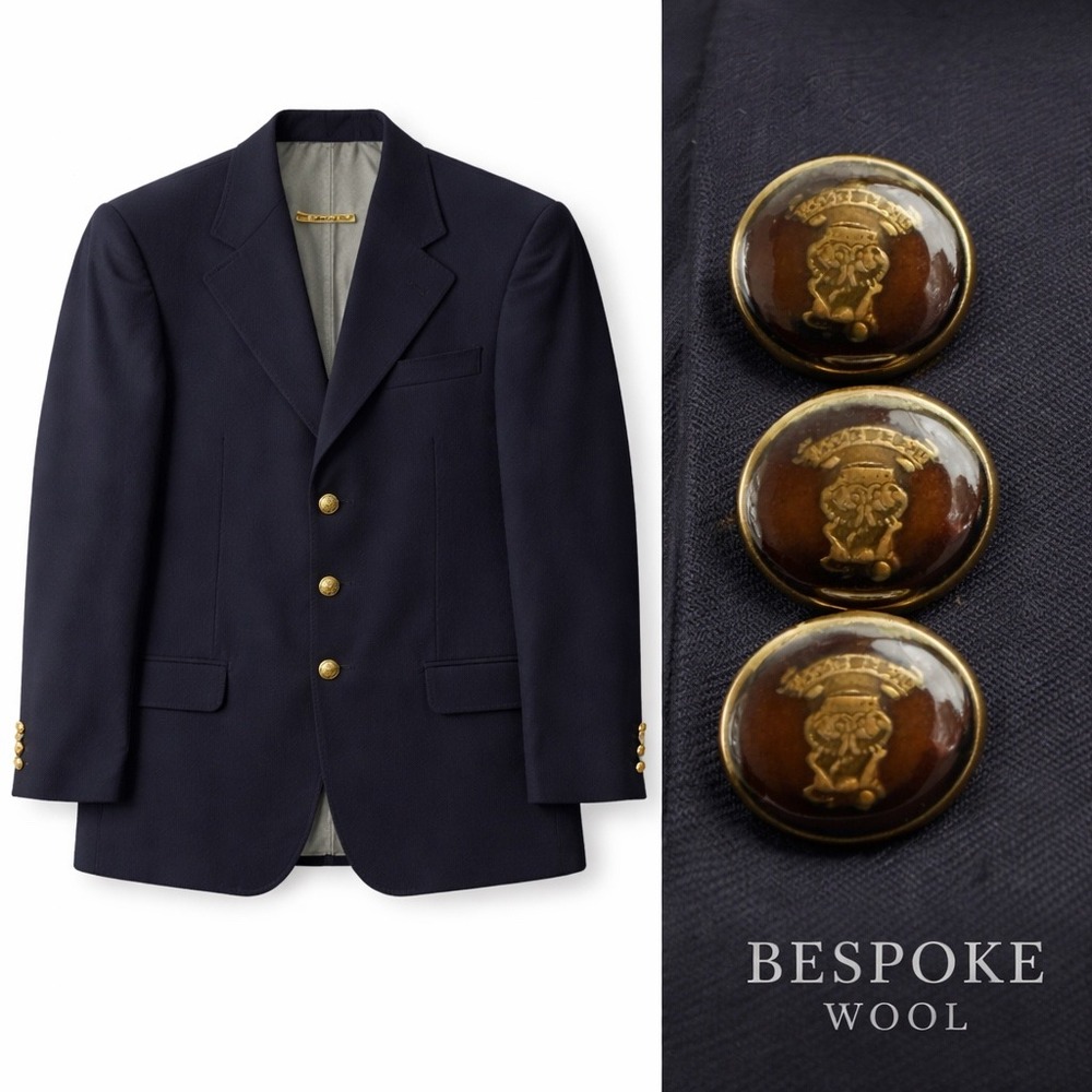 Bespoke Couture Navy Blue Blazer‎ Sport Coat Mens Size 42R Wool Crest Button USA